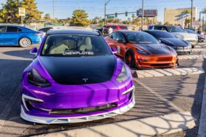 EV Madness Las Vegas Sign Purple Modified Tesla Model 3