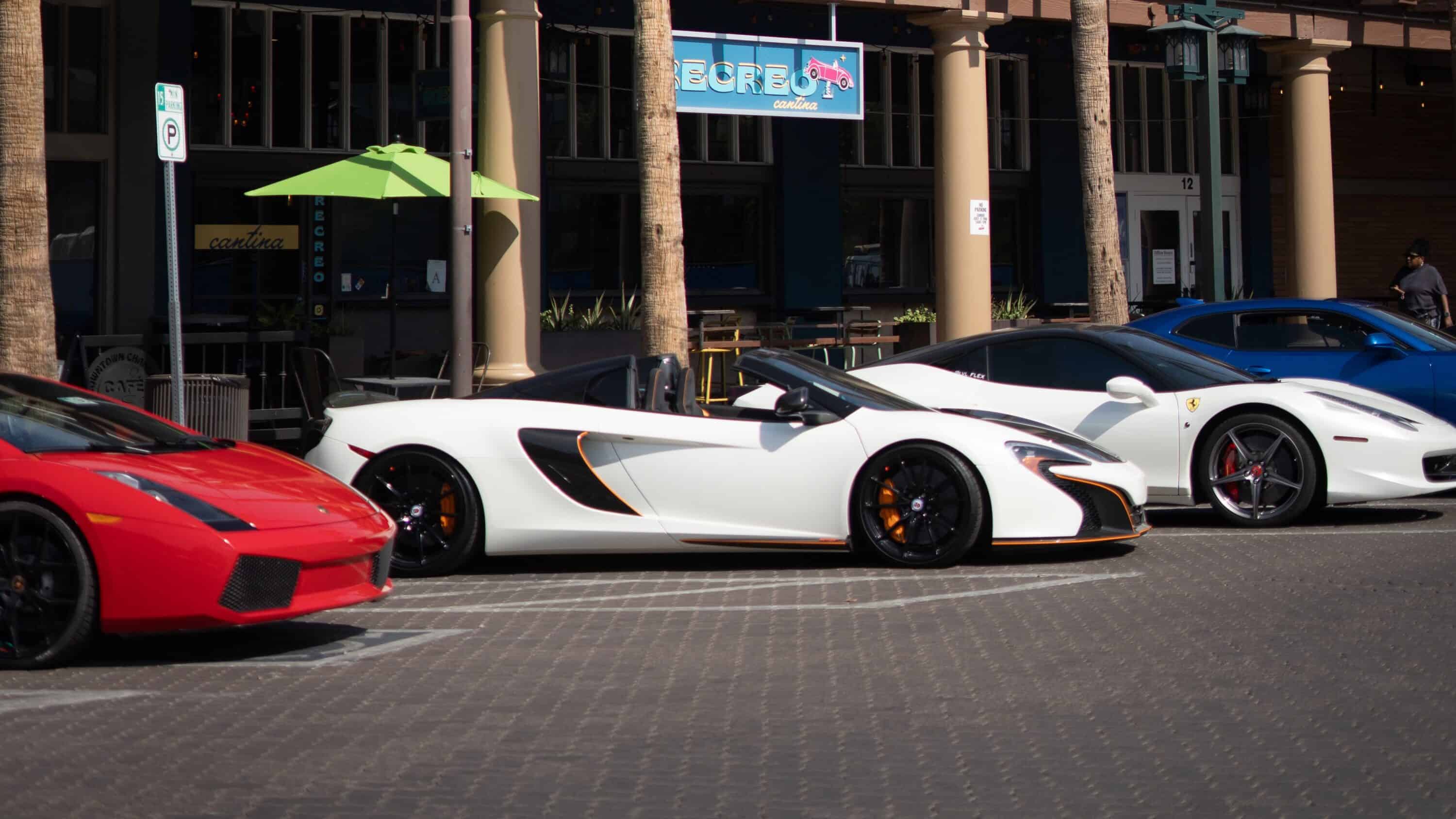 Exotic sports car on display in Historic Downtown Chandler Cars and Coffee event in AZ.